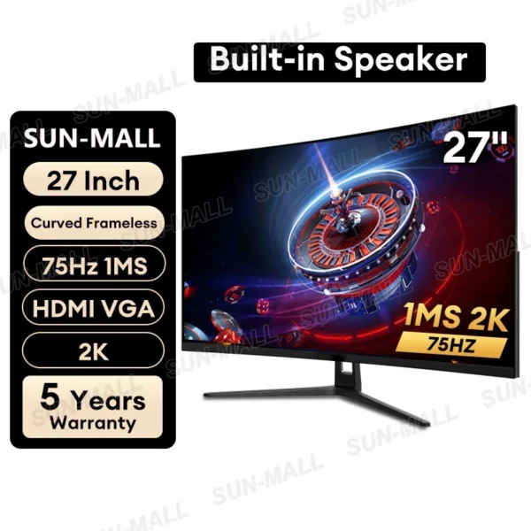 Monitor PC 24 cm With Speaker 75HZ 1080P LED Curved Computer Monitor 27 Gaming Monitor Murah 165HZ